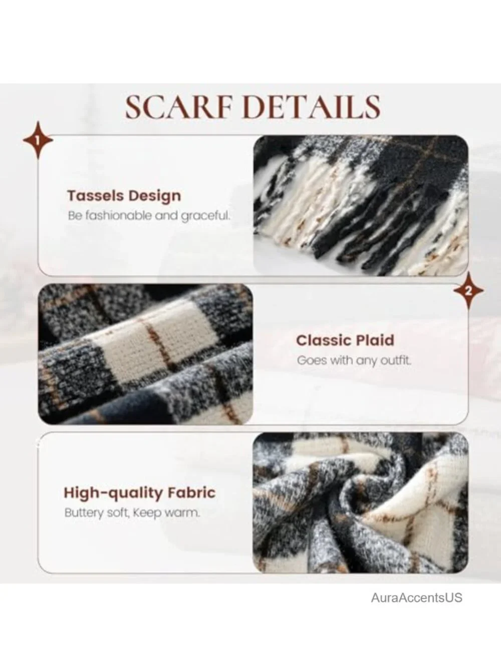 Women's Oversized Plaid Scarf Shawl Wrap Cashmere Feel Winter